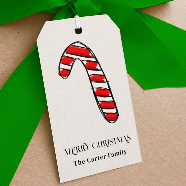 Red Strip Wassercolor Candy Cane Sketch Geschenkanhänger (Red and white candy cane Christmas gift tags.)