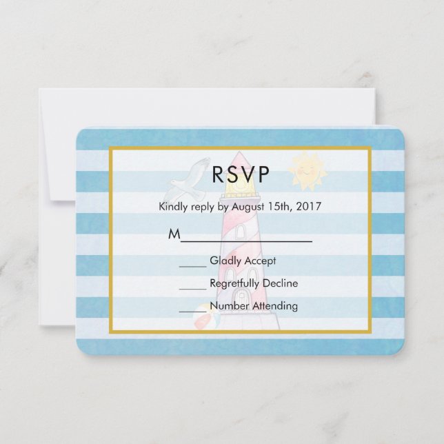 Red Strip Watercolor Lighthouse Wedding RSVP (Vorderseite)