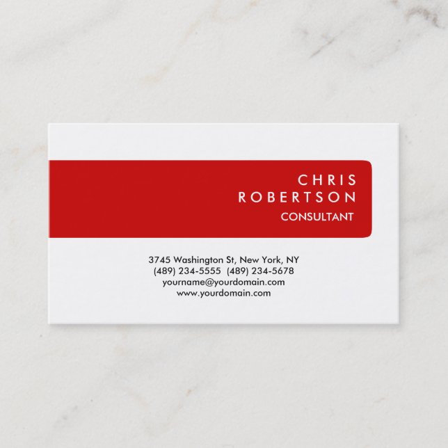 Red Strip White Background Charming Business Card Visitenkarte (Vorderseite)