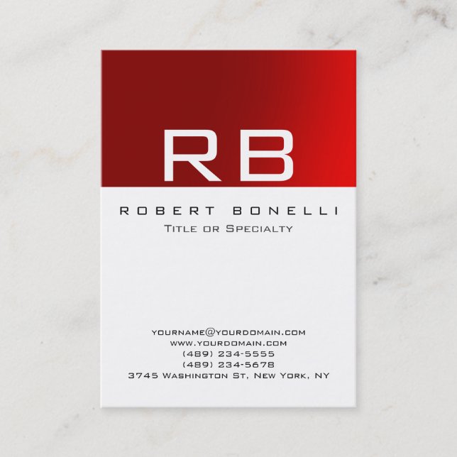 Red Strip White Background Monogram Business Card Visitenkarte (Vorderseite)