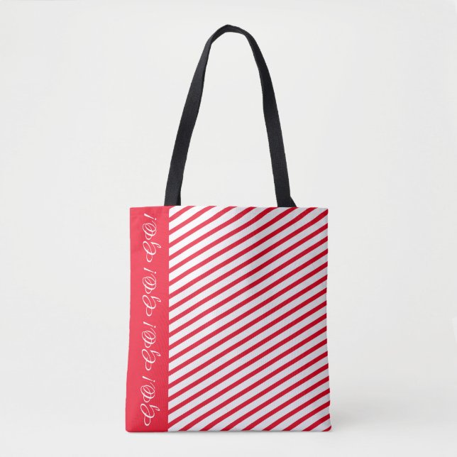 Red Stripe Accent Tote Bag / Custom White Script (Vorderseite)