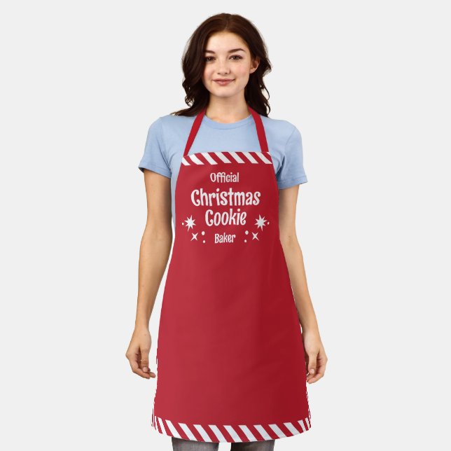 Red Stripe Christmas Cookie Baker Medium Apron Schürze (Getragen)
