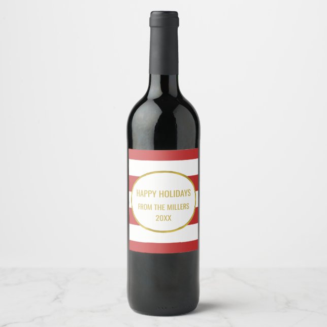 Red Stripe Gold Custom Christmas Wein Weinetikett (Vorderseite)