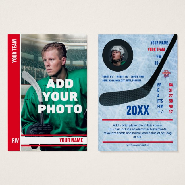 Red Stripe Hockey Trading Card - Custom Stats (Vorne & Hinten)