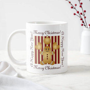 Red Stripe Niedlich Gingerbread Mann Weihnachten Jumbo-Tasse