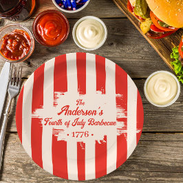 Red Stripe White & Blue Familienname Barbecue Pappteller