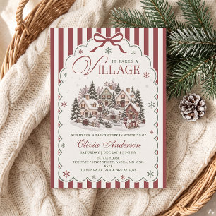 Red Stripe Winter Village Weihnachts-Baby-Party Einladung