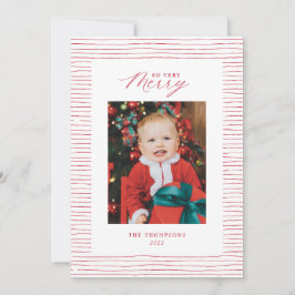Red Striped so sehr frohe Foto Weihnachtskarte Einladung