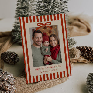 Red Stripes Bow individuell einstellbar Feiertagskarte