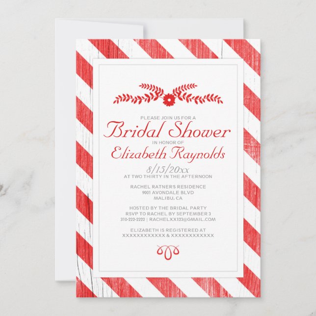 Red Stripes Bridal Dusche Einladungen (Vorderseite)