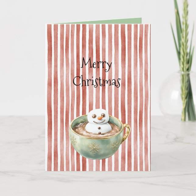 Red Stripes Christmas Happy Marshmallow in Cocoa Karte (Vorderseite)