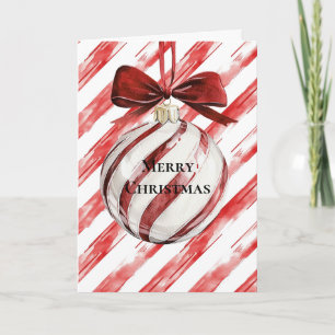 Red Stripes Christmas Ornament Bow Karte