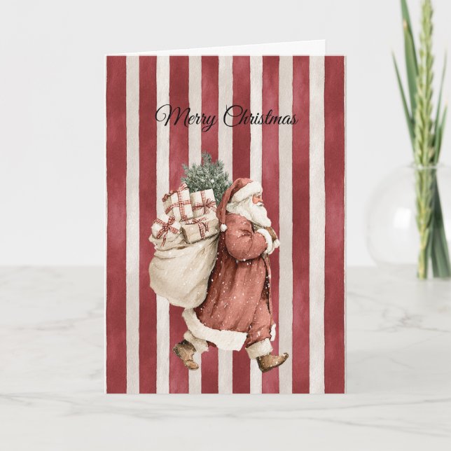 Red Stripes Christmas Santa Bag of Gifts Karte (Vorderseite)