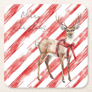 Red Stripes Deep Christmas Pillar Candle Rechteckiger Pappuntersetzer