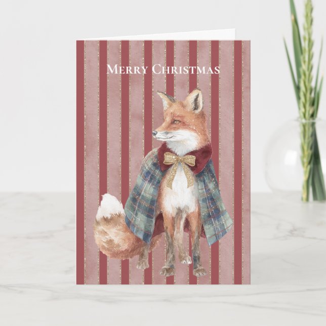 Red Stripes Fox Christmas   Karte (Vorderseite)