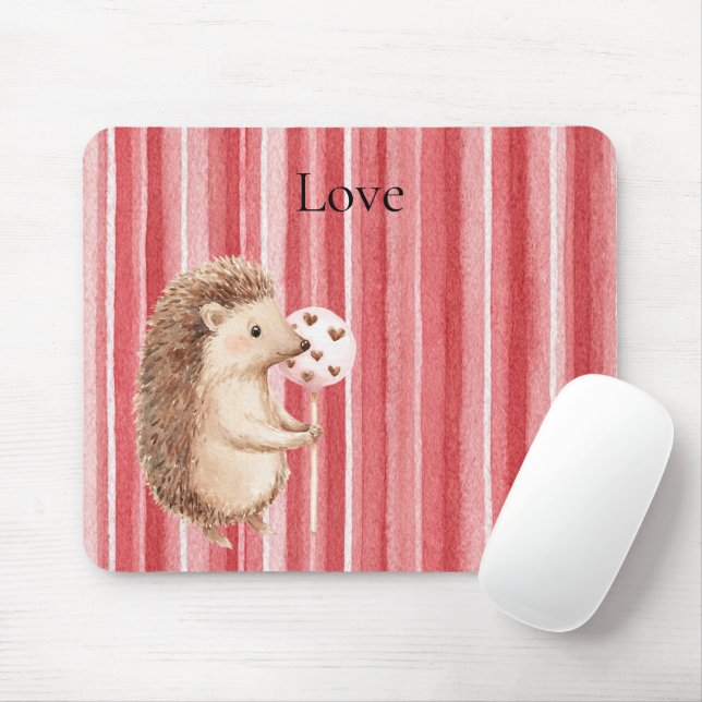 Red Stripes Hedgehog Hearts Balloon Mousepad (Mit Mouse)