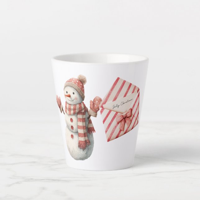 Red Stripes Jolly Christmas Snowman Milchtasse (Vorderseite)