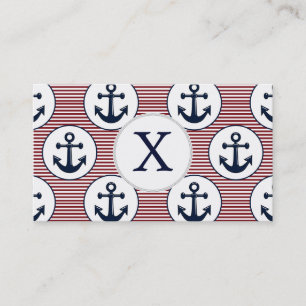 Red Stripes Navy Blue Anchor Nautical Patches Visitenkarte
