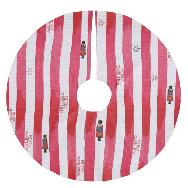 Red Stripes Nutcracker Frohe Weihnachtsbaumrock Polyester Weihnachtsbaumdecke (Vorderseite)