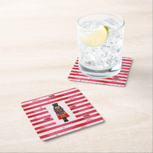 Red Stripes Nutcracker Weihnachtspapier-Untersetze Rechteckiger Pappuntersetzer