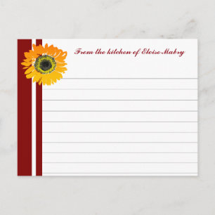 Red Stripes Sunflower Personalized Recipe Cards Postkarte
