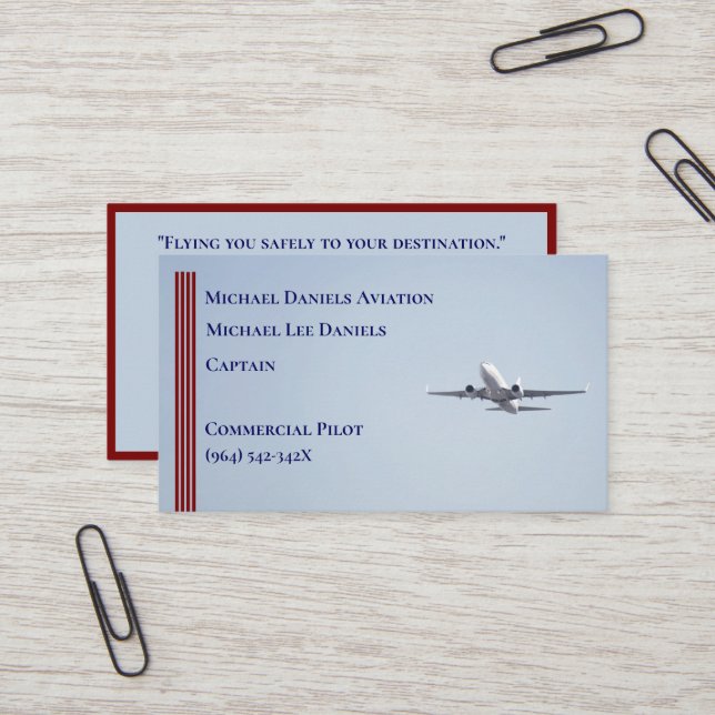 Red Strips Kommerzieller Flugzeugkapitän Pilot Visitenkarte (Vorderseite/Rückseite Beispiel)