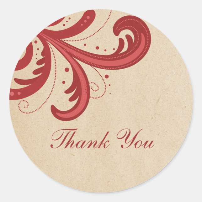 Red Stylish Wirbel Danke Stickers (Vorderseite)