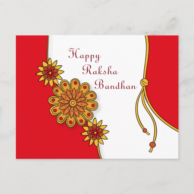 Red Stylized Happy Raksha Bandhan Postkarte (Vorderseite)