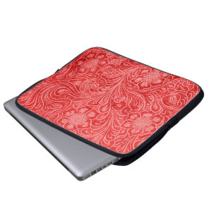 Red Suede Leather Look Embossierte Blume Laptopschutzhülle