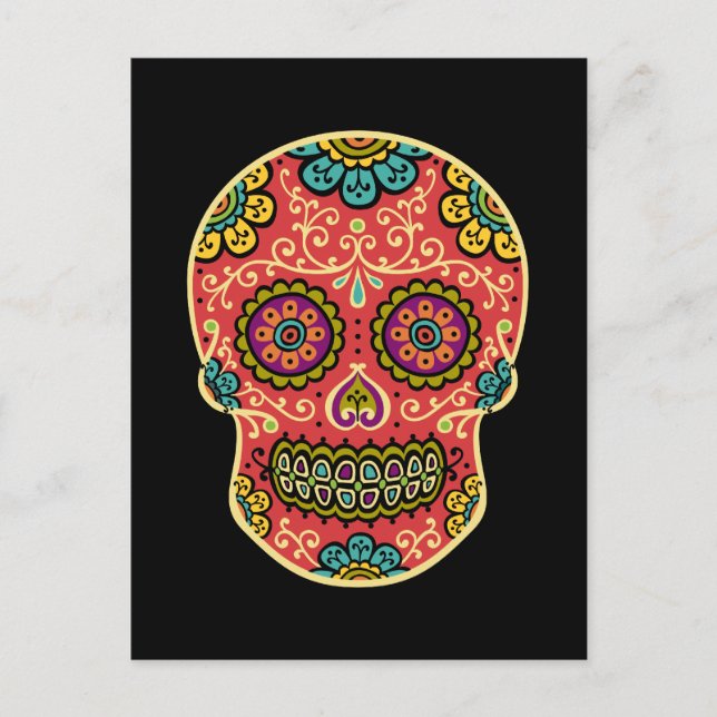 Red Sugar Skull Poscard Postkarte (Vorderseite)