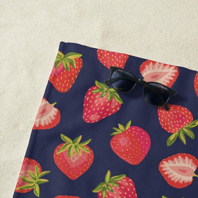 Red Summer Strawberry Frucht Dark Blue Beach Handt Strandtuch (Beispiel)