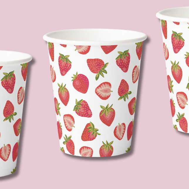 Red Summer Strawberry Pattern Pappbecher (Strawberry paper cups perfect for summer, girls birthday or baby showers)