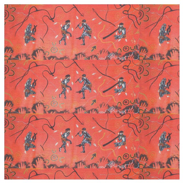 Red Sun Dancers Aborigine Fabric Stoff (Nahaufnahme)