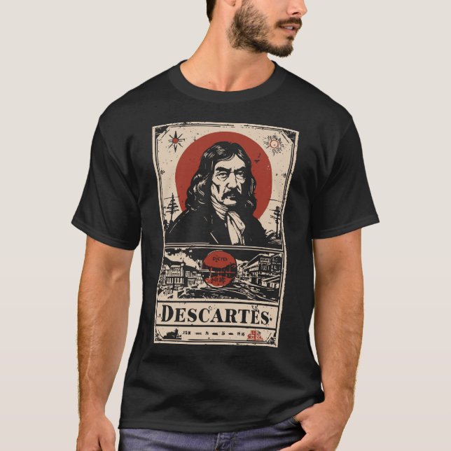 Red Sun Descartes | Philosophieportrait T-Shirt (Vorderseite)
