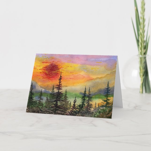 "Red Sun Setting" Pinescape-Grußkarte Karte (Vorderseite)