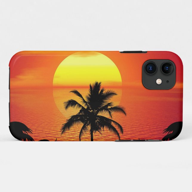 Red Sun Tropical Palm Beach Case-Mate iPhone Hülle (Rückseite (Horizontal))