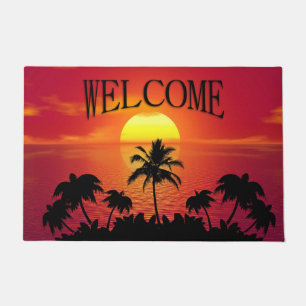 Red Sun Tropical Palm Beach Willkommen Fußmatte