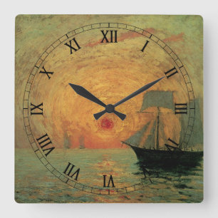 Red Sun von Maxime Maufra, Vintager Impressionismu Quadratische Wanduhr
