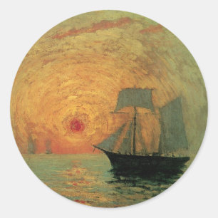 Red Sun von Maxime Maufra, Vintager Impressionismu Runder Aufkleber