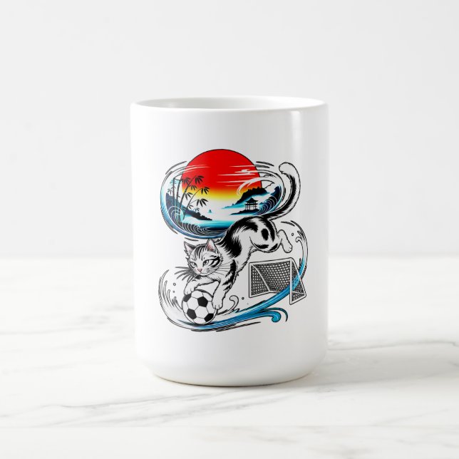 Red Sun Wave Design - Japanese Soccer Cat Kaffeetasse (Mittel)