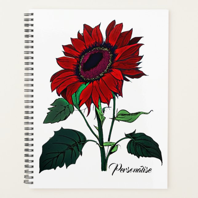 Red Sunflower Blume Muster Niedlich White Journal Planer (Vorderseite)