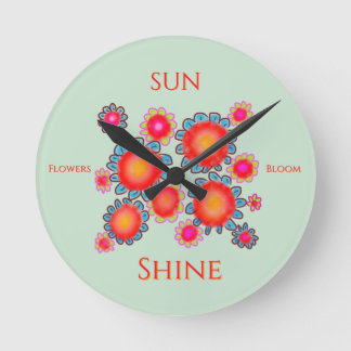 Red SunFlowers Graphic ‘SunShine Flowers Bloom’ Runde Wanduhr