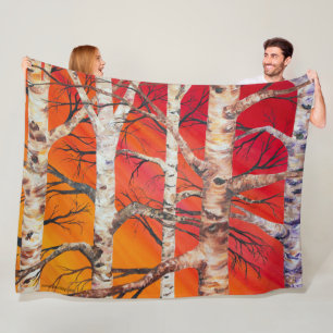 Red Sunset Birch Fleece Blanket