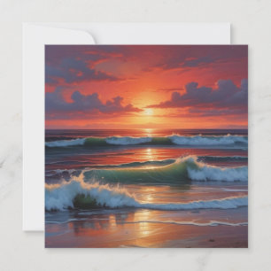 Red Sunset Ocean Seascape Malerei Artwork Feiertagskarte