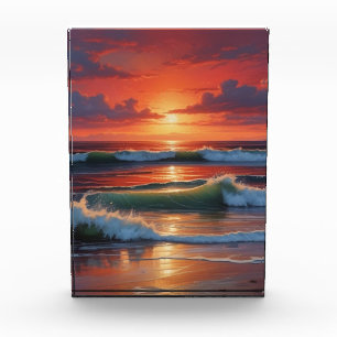 Red Sunset Ocean Seascape Malerei Artwork Fotoblock