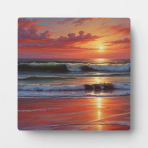 Red Sunset Ocean Seascape Malerei Artwork Fotoplatte