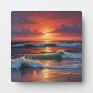 Red Sunset Ocean Seascape Malerei Artwork Fotoplatte