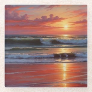 Red Sunset Ocean Seascape Malerei Artwork Glasuntersetzer