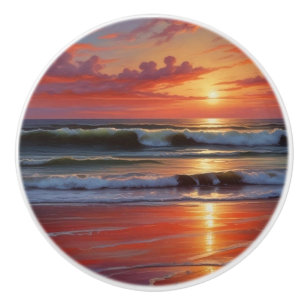Red Sunset Ocean Seascape Malerei Artwork Keramikknauf