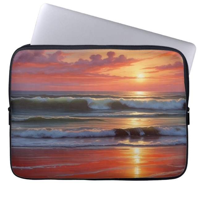 Red Sunset Ocean Seascape Malerei Artwork Laptopschutzhülle (Vorderseite)